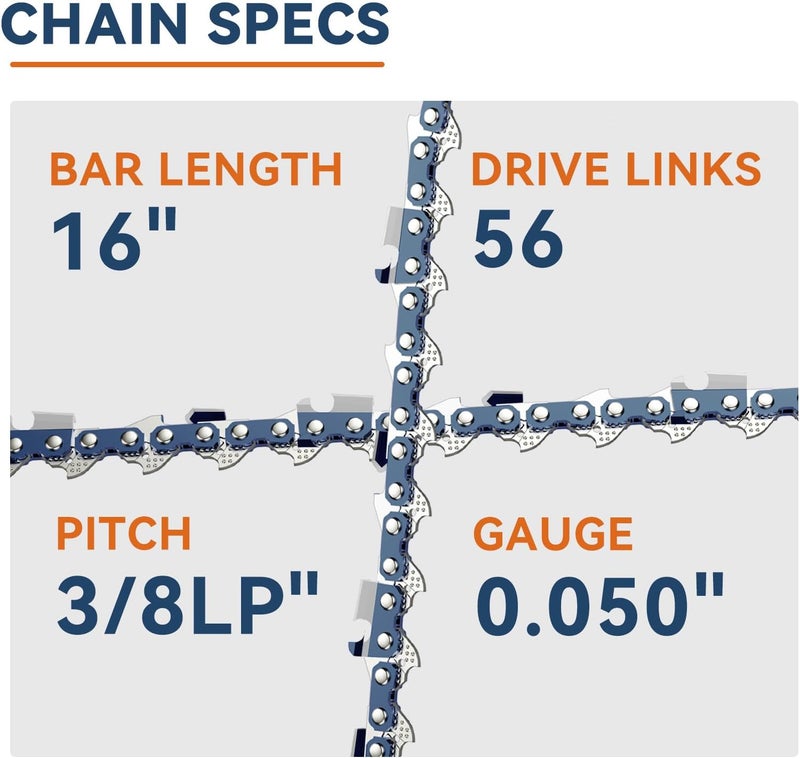 NEO-TEC 16-Inch Chainsaw Bar and Advance Cut Chainsaw Chain Combo, 3/8“LP Pitch, .050" Gauge, 56 Drive Links, Low Vibration Fits for Ryobi Makita Echo Poulan Craftsman Greenworks (160SDEA041) - Image 3